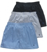 Classic woven boxers in a variety of heritage Ralph Lauren prints in one convenient 3 pack.