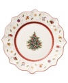 Play up the fun with this Toy's Delight salad plate from Villeroy & Boch. Fine porcelain in a playfully ruffled shape is trimmed with intricate patterns, classic toys and festive decorations to create a magical holiday setting.