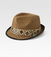 Multicolored print pattern decorates this classic straw fedora, keeping it ahead of the style game.StrawDry cleanImported