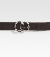 Smooth leather belt with double-G buckle. Dark palladium hardware Made in Italy 