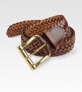 Compliment a well-styled, weekend look with this woven leather belt, finished with a chunky brass roller buckle.LeatherAbout 2 wideImported