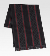 GG-pattern scarf in a luxurious wool/silk blend with signature web detail. 14 X 71 80% wool/20% silk Dry clean Made in Italy 