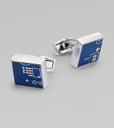 These cufflinks are uniquely crafted from recycled electronic printed circuit boards with highly polished outer case and signature diamond pattern.Rhodium-plated metalAbout ½ diamMade in the United Kingdom