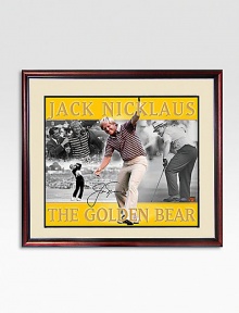 Jack Nicklaus is on the short list of the greatest golfers to ever play the game. The Golden Bear won 18 major championships during his illustrious career, winning the Masters six times, U.S. Open four times, the British Open three times and the PGA Championship five times. Nicklaus officially retired in 2005 but remains a beloved ambassador of the game. This handsome collage is hand-signed by Nicklaus and arrives in a wood frame.