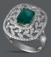 Extraordinarily exquisite. Effy Collection combines a pretty diamond (1/2 ct.t.w.) leaf pattern with a brilliant emerald center stone (1-3/8 c.t. t.w.). Set in 14k white gold. Emerald-cut emerald from Brazil.