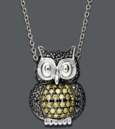 Wisen up with smart style and a touch of sparkle. This trendy owl pendant features round-cut yellow diamonds (1/3 ct. t.w.) and black diamonds (1/5 ct. t.w.). Crafted in sterling silver. Approximate length: 18 inches. Approximate drop: 1/2 inch.