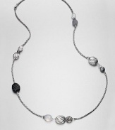 From the Carved Cable Collection. An elegant blend of grey chalcedony, black onyx, howlite, moon quartz, hematite and sterling silver bead stations on a box link chain. Grey chalcedony, black onyx, howlite, moon quartz and hematiteSterling silverLength, about 40Lobster clasp closureImported 