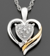 Fill your style with sparkling love. This pendant features round-cut diamond accents set in 14k gold and sterling silver. Approximate length: 18 inches. Approximate drop: 3/4 inch.