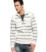 Change your layered pattern with this striped french-rib hoodie from INC International Concepts.