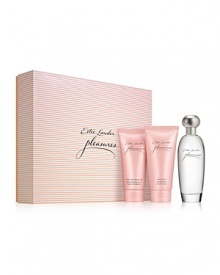 Surprise her with lifes little pleasures;a trio of luxurious delights. She'll love the fresh, radiant scent of Estée Lauder pleasures, the delightful new spirit in fragrance. Limited-time collection includes these favorites in a signature gift box: Eau de Parfum Spray 3.4 oz., Body Lotion 2.5 oz. and Bath and Shower Gel 2.5 oz.