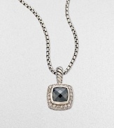 From the Petite Albion Collection. A sleek design with dazzling pavé diamonds surrounding a hematite stone set in sterling silver on a box link chain. HematiteDiamonds, .2 tcwSterling silverLength, about 17Pendant size, about ¼Lobster clasp closureImported 