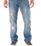 A flattering slim fit and edgy distressed details give these Royal Premium Denim jeans a hip style.