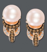 Simply breathtaking. Le Vian's sweetly-shimmering stud earrings highlight pink cultured freshwater pearls (8-9 mm) with round-cut chocolate diamonds (1/2 ct. t.w.) and white diamond accents for extra shine. Crafted in 14k rose gold. Approximate diameter: 1/3 inch.