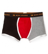 This comfy boxer brief from BOSS Orange stands out in style with old colorblock panels and contrast trim.