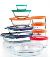 The key to a spic and span space. This versatile glass bakeware is perfect for mixing, serving and storing, so you can use just one dish for prep, presentation & keeping leftovers fresh. Colorful lids make it easy to organize and order these durable essentials. 1-year warranty on plastic lids; 2-year warranty on glass bakeware.