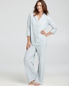 Get set for bed in chic stripes with this classic cotton jersey pj set from Lauren Ralph Lauren.