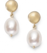 Everyday elegance. These pretty drop earrings feature a cultured freshwater pearl (13 mm) set in rich 14k gold. Approximate drop: 3/4 inch.