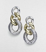 Smooth and cabled, silver and gold come together in chunky link earrings that are both modern and classic. Sterling silver and 18k yellow gold Drop, about 1 Post back Made in Italy