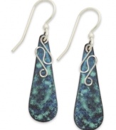 A stylish twist. Jody Coyote's earrings feature a blue patina finish and a shapely embellishment for a perfect blend of contemporary and classic. Set in sterling silver and bronze. Approximate drop: 1-5/8 inches.