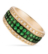 Glamorous in green. Le Vian's band sparkles with round tsavorite (3/4 ct. t.w.) and pave diamonds (1/4 ct. t.w.) enhancing the elegance. Ring set in 14k gold. Size 7.