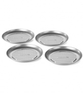 Dish out the perfect pie! These mini personal pans give homemade (or even store bought) crust the crunch you love. Each perforated, heavy-gauge steel pan features two interlocking layers of high-performance nonstick that browns and perfectly crisps. Lifetime warranty.