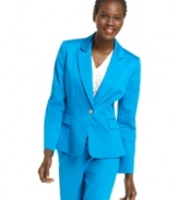 A bold blue blazer is just the thing to perk up your summer work wardrobe. Pair with Tahari by ASL's matching pants or style to jazz up a neutral basic.