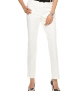 Skinny white trousers rendered in a flattering stretchy fabric is a chic way to reinvent your look for spring, from Jones New York. Pairs well with a vibrant printed top!