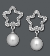 Shoot for the stars in all you do. These sterling silver earrings feature cut-out, diamond-accented starts and cultured freshwater pearl drops (6-7 mm). Approximate drop: 7/8 inch.