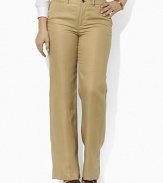 Classic-fitting dress pants exude tailored sophistication in a sleek stretch construction for a flattering fit. Standard-rise waist with belt loops.