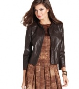 Add a luxe touch to any ensemble with Jones New York's faux leather jacket. A chic, structured silhouette is flattering on nearly every body, too!