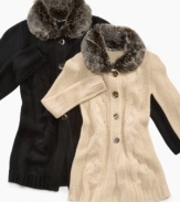 She'll love the fantastically soft feel of these cable-knit cardigans from Planet Gold, with a faux-fur collar for style.