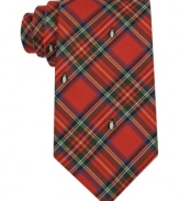 'Tis the season for mixing business and fun-get into the spirit with this plaid penguin-print silk tie from Tommy Hilfiger.