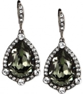 A proper mix of subtle and bold. Givenchy's drop earrings, crafted from hematite-tone mixed metal, feature a dark glass crystal stone in the center offset by lustrous accents. Approximate drop: 4 inches.