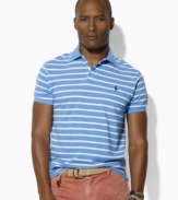 Classic stripes lend a crisp, polished look to a relaxed-fitting polo shirt in breathable cotton mesh.