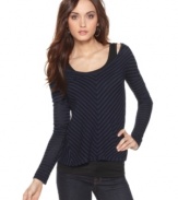 This light-as-air top from Calvin Klein Jeans features flattering stripes and semi-sheer fabric for easy layering. Pair it with skinny jeans and a cami for springtime style with a downtown edge.