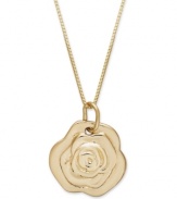 A truly sentimental gift - the only flower certain to last a lifetime! Crafted in 14k gold with a matching chain, the intricate details on this rose pendant necklace make it really come to life. Approximate length: 18 inches. Approximate drop length: 5/8 inch. Approximate drop width: 1/2 inch.