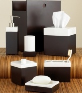 Bring the luxuriousness of the spa to your bath with this Standard Suite soap dish. Chocolate-stained veneer is offset by pristine white ceramic creating a simple, yet sophisticated look.