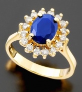 She'll fall in love with this elegant ring from the Effy Collection. Features oval-cut sapphire (1-9/10 ct. t.w.) surrounded by dazzling diamonds (1/2 ct. t.w.). Set in polished 14k gold.