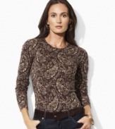 A vibrant paisley print enlivens the essential long sleeved cotton jersey tee from Lauren by Ralph Lauren, with a feminine crew neckline for modern sophistication.