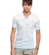 Change up your t-shirt style with this y-neck button shirt from Bar III.