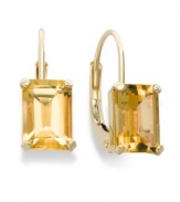 Sunshine bright. Add a vibrant pop of color to your look with emerald-cut citrine (3/4 ct. t.w.) set in luminous 14k gold. Approximate drop: 1/2 inch.