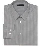 Slim fit dress shirt with a narrow, tonal stripe pattern for a clean, professional look.