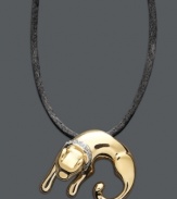 On the prowl. This fierce panther pendant helps express your wild, and glamorous, side. Crafted in 14k gold over sterling silver with sparkling diamond accents, it features a silk cord necklace. Approximate length: 18 inches. Approximate drop length: 1-1/4 inches. Approximate drop width: 1-1/2 inches.