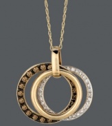 Good style lasts an eternity. A modern take on the traditional eternity circle pendant, Le Vian combines three interlocking rings accentuated by round-cut white diamonds (1/6 ct. t.w.) and chocolate diamonds (1/2 ct. t.w.). Set in 14k gold. Approximate length: 18 inches. Approximate drop: 1 inch.