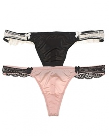 A silky soft thong with delicate lace detail at hips and back for a girlish touch.