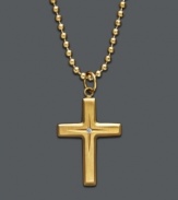 Faith-inspired style makes the perfect gift. Cross pendant features a yellow ion-plated stainless steel setting accented by a sparkling diamond at center. Approximate length: 22 inches. Approximate drop: 1-1/2 inches.