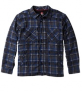 Get a little extra cozy with this sherpa-lined plaid shirt from Quiksilver.