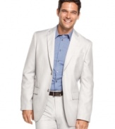 This classic blazer from Perry Ellis adds some sophisticated charm to your suiting style.