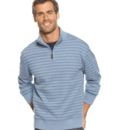 Keep the chill away in style with this striped 1/4-zip sweater from Tasso Elba.