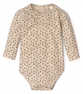 This ultra-soft Pearls & Popcorn bodysuit features ruching at the neckline and a petite floral print.